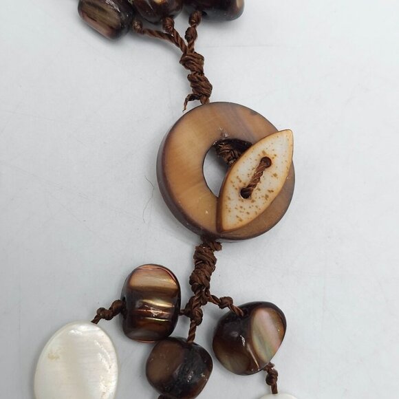 Multi Layer White Mother of Pearl Brown Shell Necklace With Toggle Closure - Picture 5 of 6